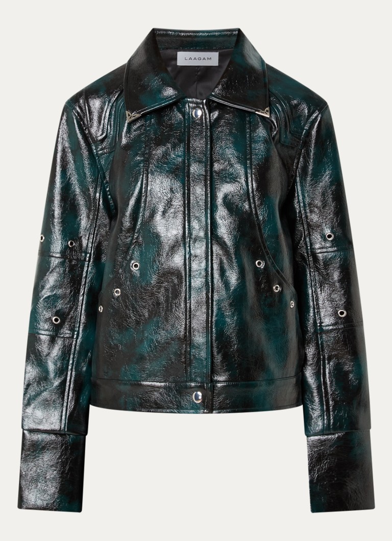 Laagam Dames Thea jack van imitatieleer en steekzakken in de kleur Donkergroen, maat: XL