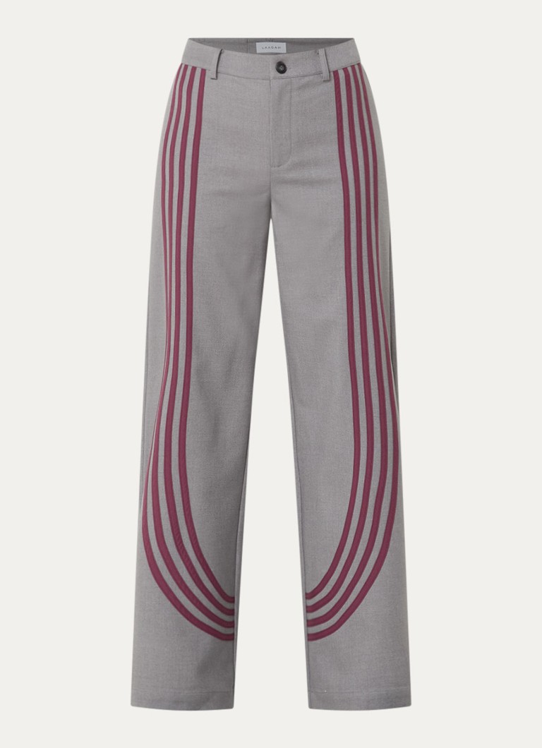 Laagam Dames Zion high waist straight fit pantalon in wolblend met streepprint in de kleur Middengrijs, maat: L