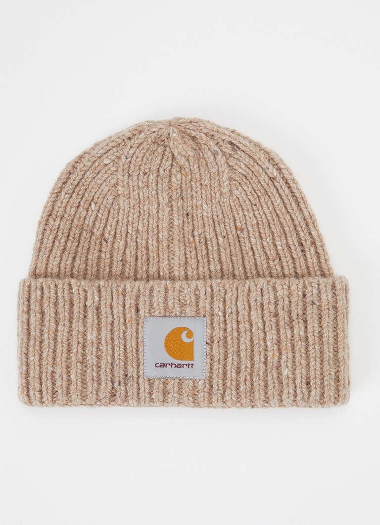 Carhartt WIP Heren Anglistic grofgebreide muts in wolblend met gemêleerd dessin in de kleur Beige, maat: One Size