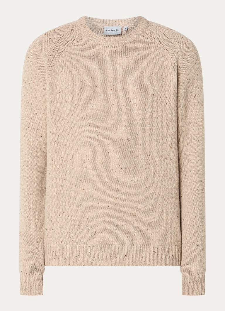 Carhartt WIP Heren Anglistic grofgebreide trui in wolblend met gemêleerd dessin in de kleur Beige, maat: S