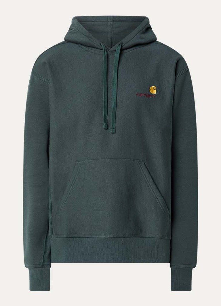 Carhartt WIP Heren American Script hoodie met logoborduring in de kleur Donkergroen, maat: S