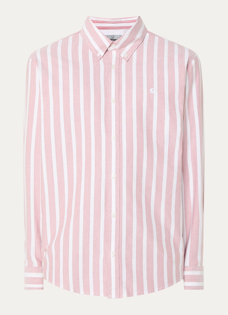 Carhartt WIP Heren Deven regular fit overhemd met streepprint in de kleur Lichtrood, maat: S