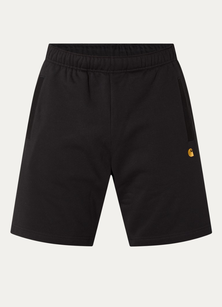 Carhartt WIP Heren Chase straight fit korte joggingbroek met steekzakken in de kleur Zwart, maat: M