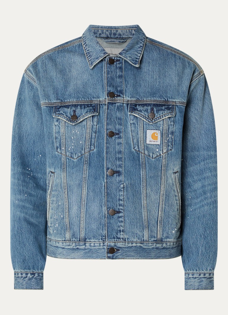 Carhartt WIP Heren Helston spijkerjas met destroyed afwerking in de kleur Indigo, maat: L