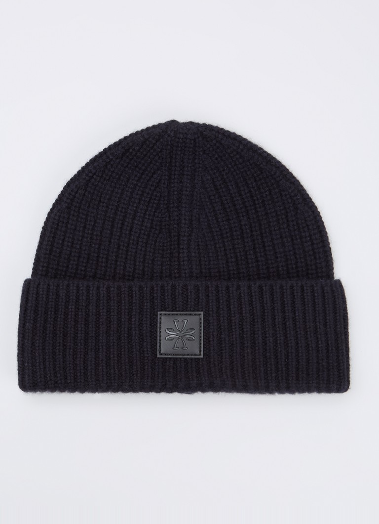 Jacob Cohën Heren Grofgebreide muts van kasjmier met logo in de kleur Donkerblauw, maat: XL