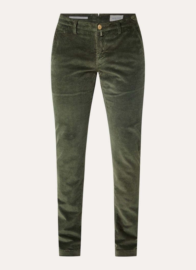 Jacob Cohën Heren Bobby straight fit broek van corduroy in de kleur Groen, maat: 34