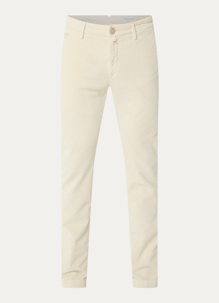 Jacob Cohën Heren Bobby slim fit broek van corduroy in de kleur Gebroken wit, maat: 34