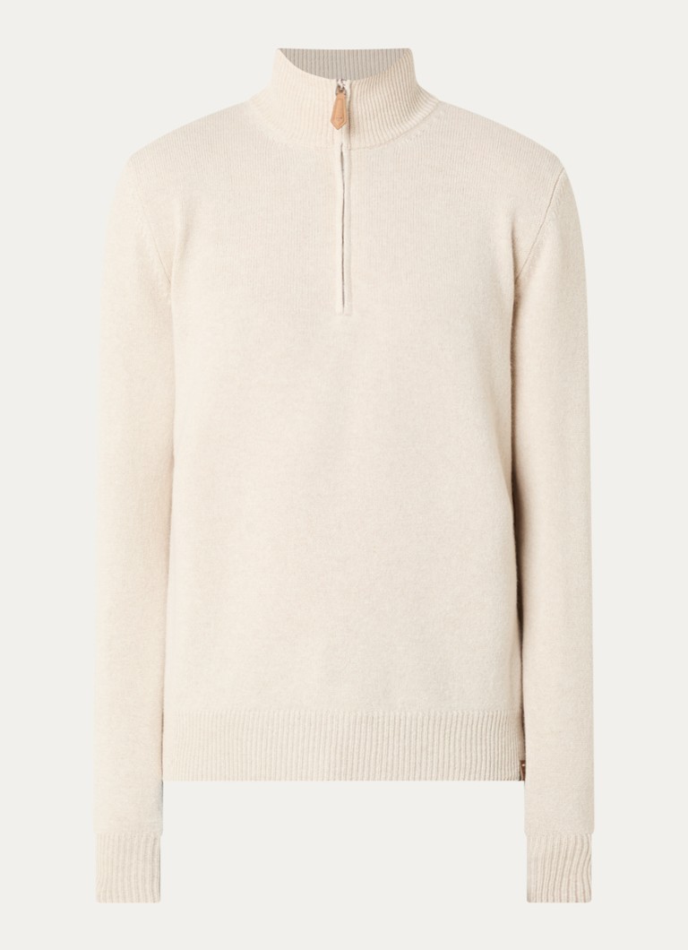 Jacob Cohën Heren Fijngebreide pullover in kasjmier wolblend met halve rits in de kleur Beige, maat: XXL