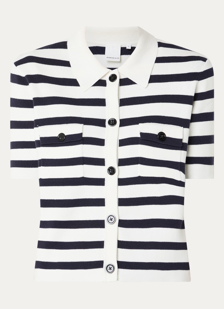 Josephine & Co Dames Bastijn fijngebreide vest met streepprint in de kleur Donkerblauw