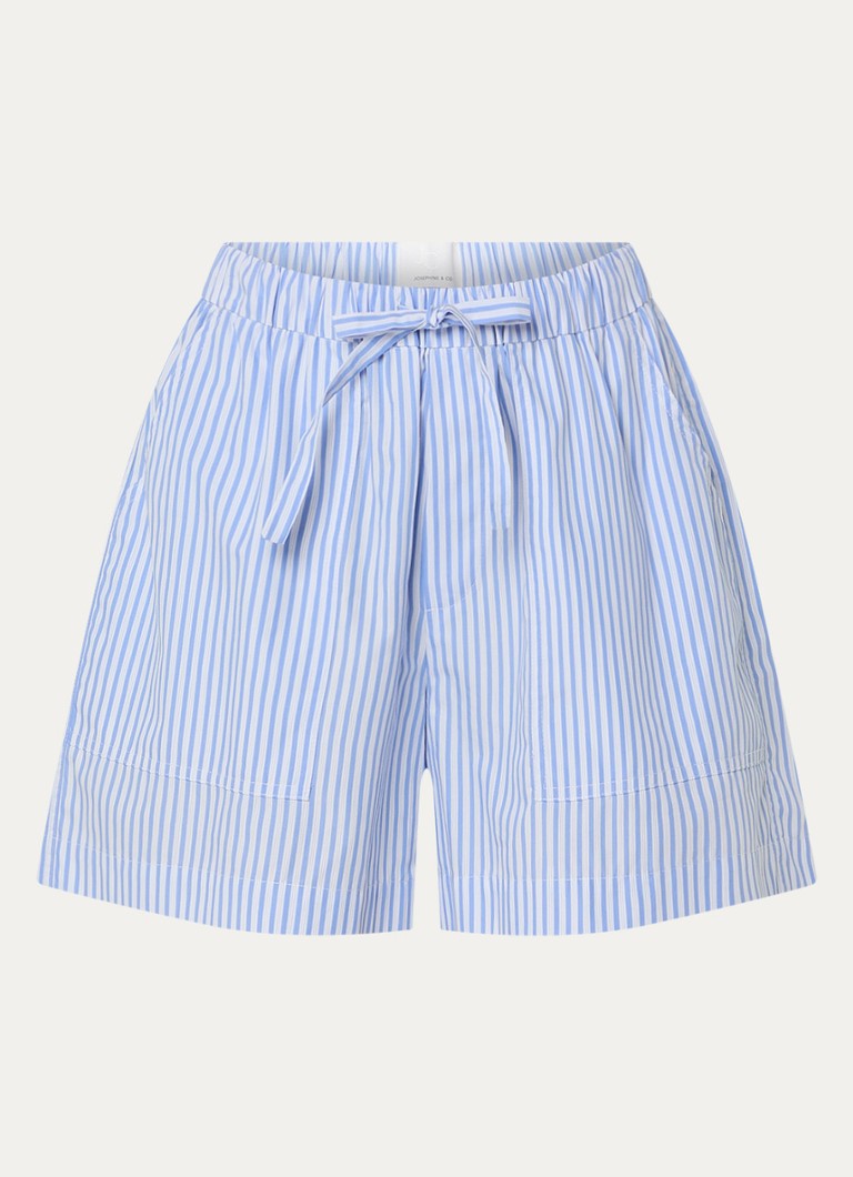 Josephine & Co Dames Benno high waist wide fit korte broek met streepprint in de kleur Lichtblauw