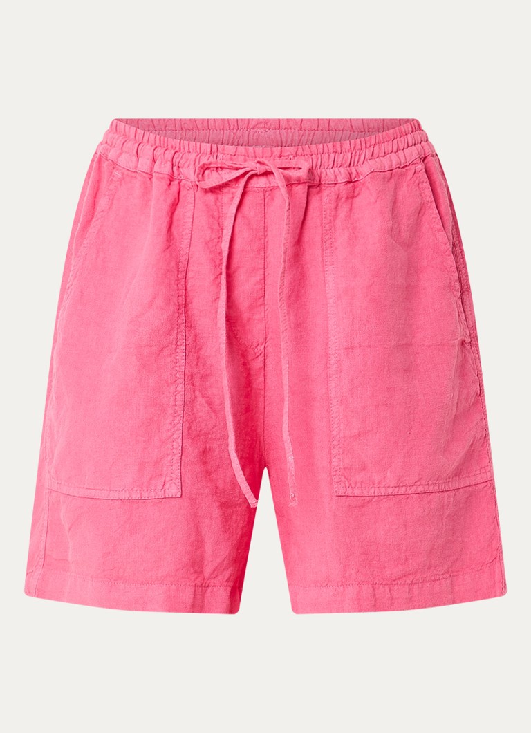 Josephine & Co Dames Benno high waist wide fit korte broek van linnen in de kleur Roze
