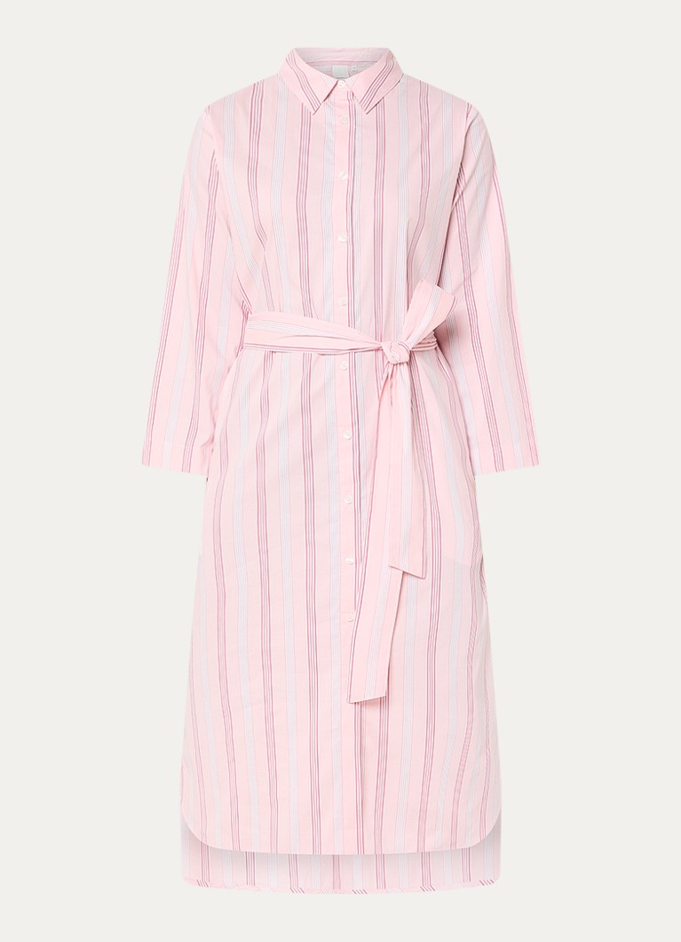 Josephine & Co Dames Boudewijn midi blousejurk met streepprint en strikceintuur in de kleur Lichtroze