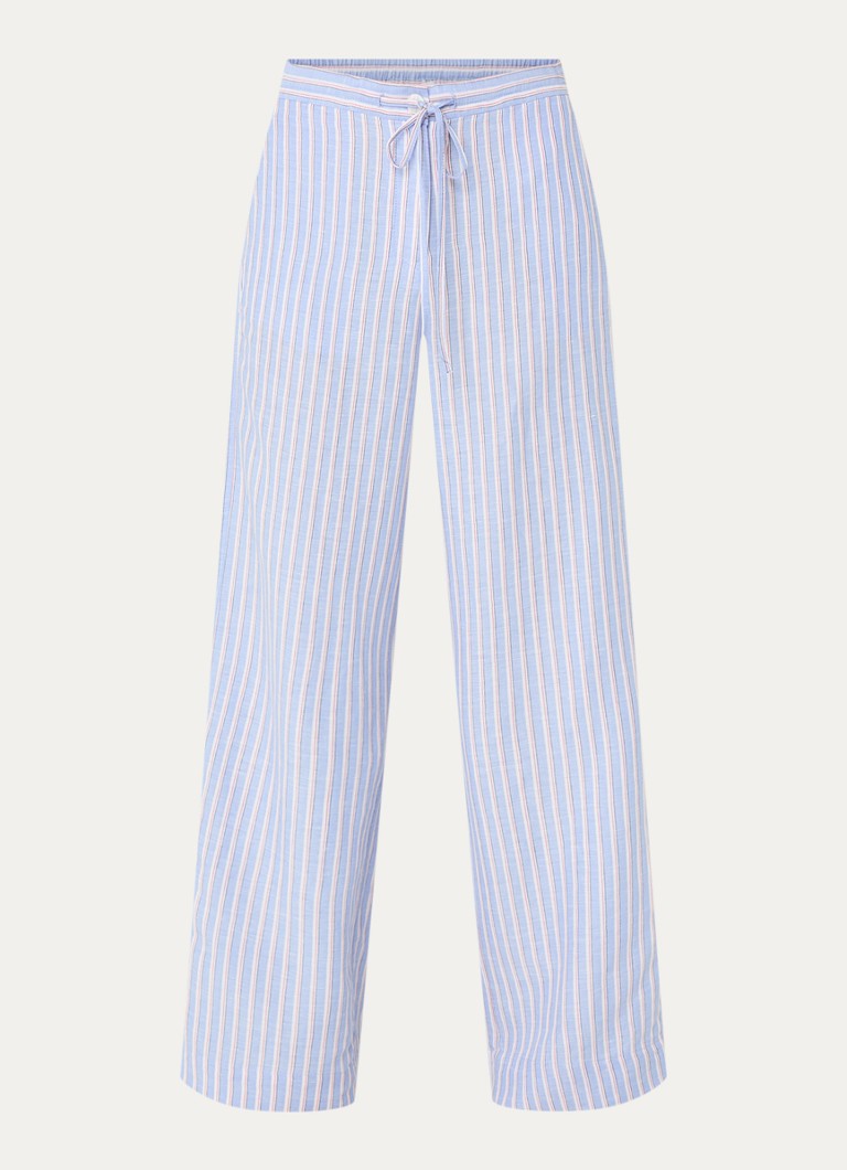 Josephine & Co Dames Benson high waist loose fit broek met streepprint in de kleur Lichtblauw