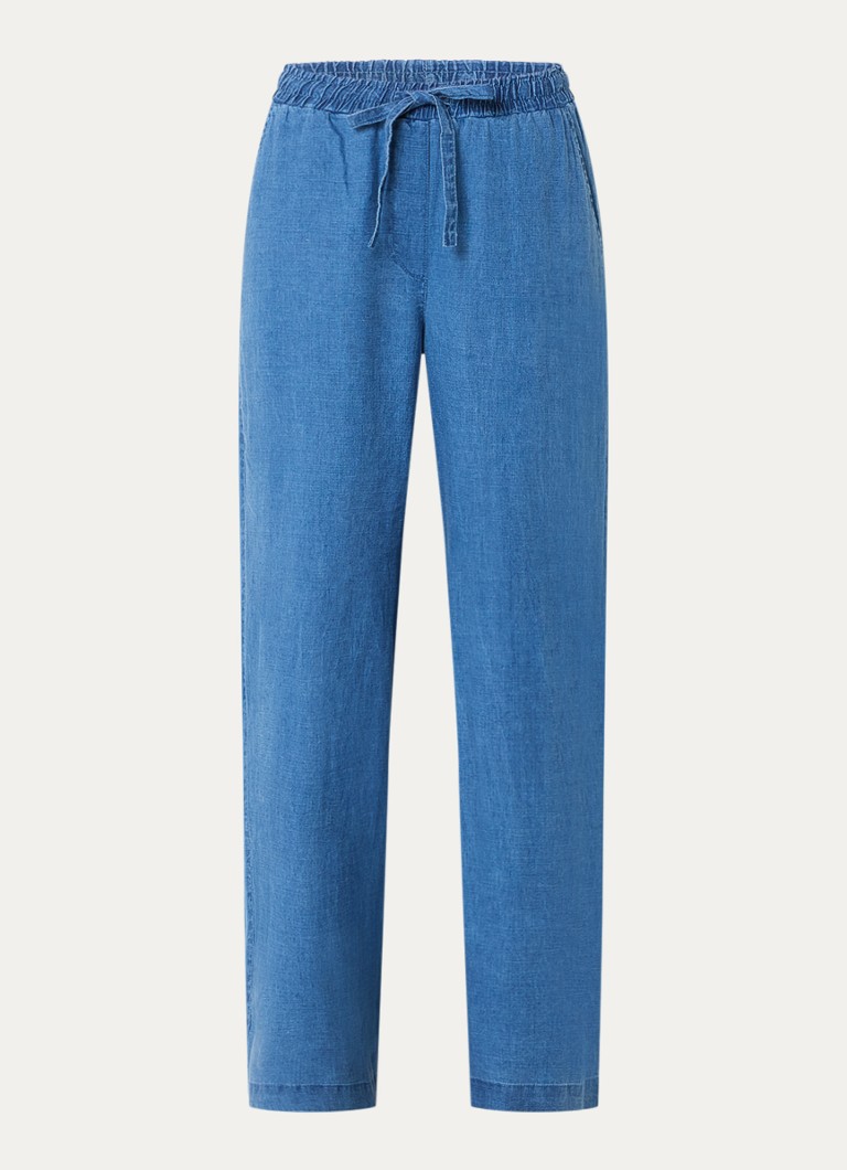 Josephine & Co Dames Basma high waist straight fit broek met trekkoord en steekzakken in de kleur Indigo