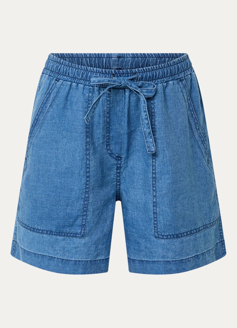 Josephine & Co Dames Benno mid waist loose fit korte broek van chambray in de kleur Indigo