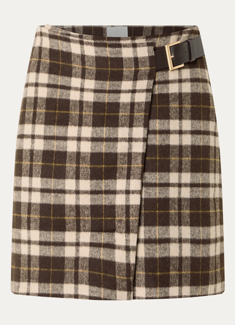Josephine & Co Dames Ceylin mini rok in wolblend met ruitdessin in de kleur Bruin