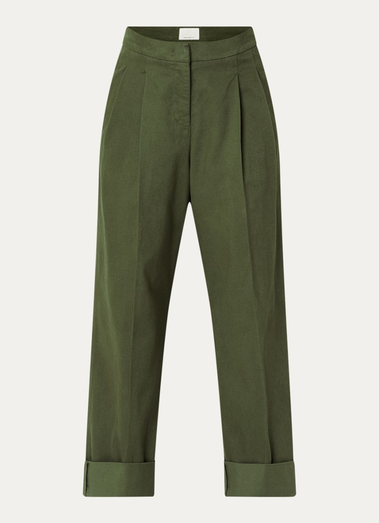 Josephine & Co Dames Courtney high waist cropped loose fit chino met steekzakken in de kleur Mosgroen