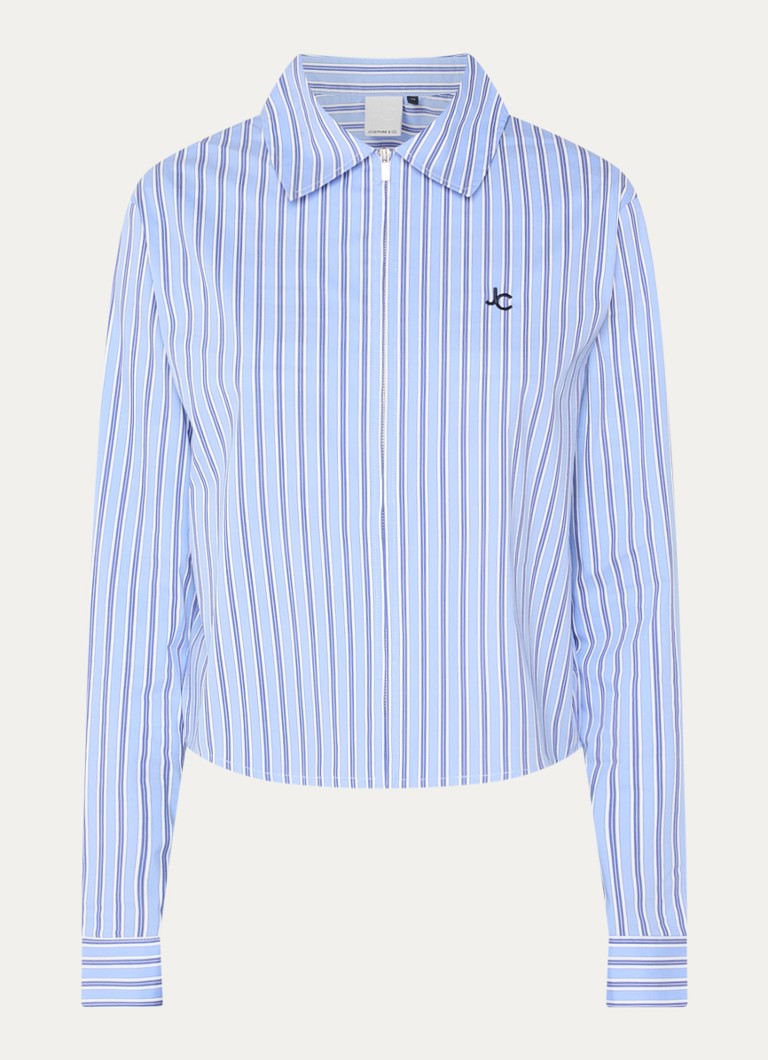 Josephine & Co Dames Bodine blouse met streepprint en logoborduring in de kleur Lichtblauw