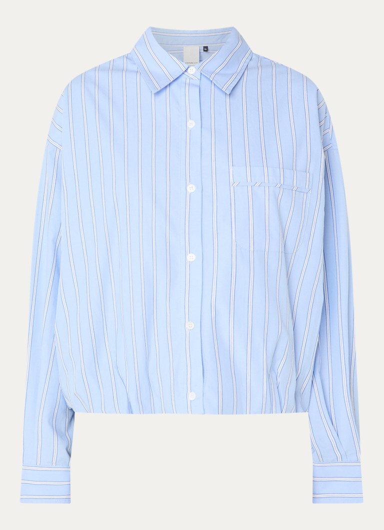 Josephine & Co Dames Bink blouse met streepprint en borstzak in de kleur Lichtblauw