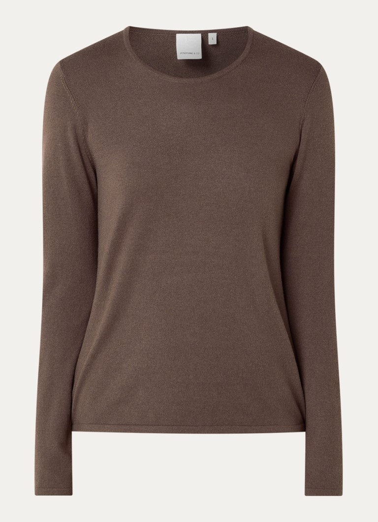 Josephine & Co Dames Cristal fijngebreide pullover in wolblend in de kleur Bruin