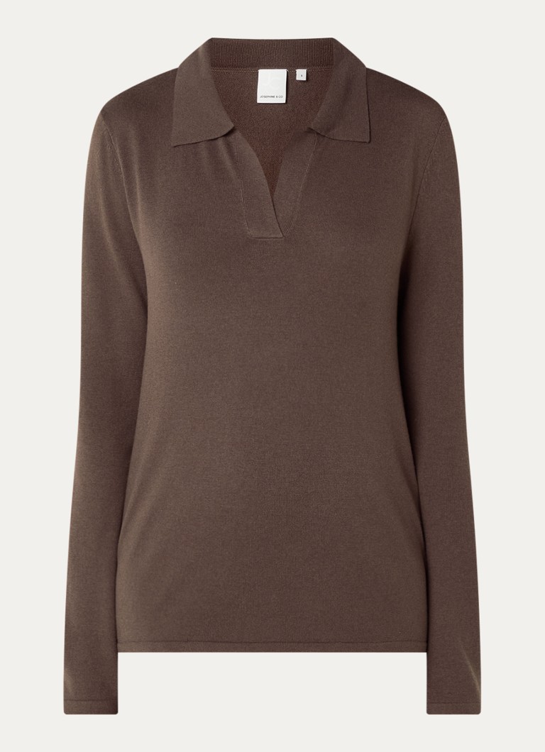 Josephine & Co Dames Cyton fijngebreide pullover met polokraag in de kleur Donkerbruin