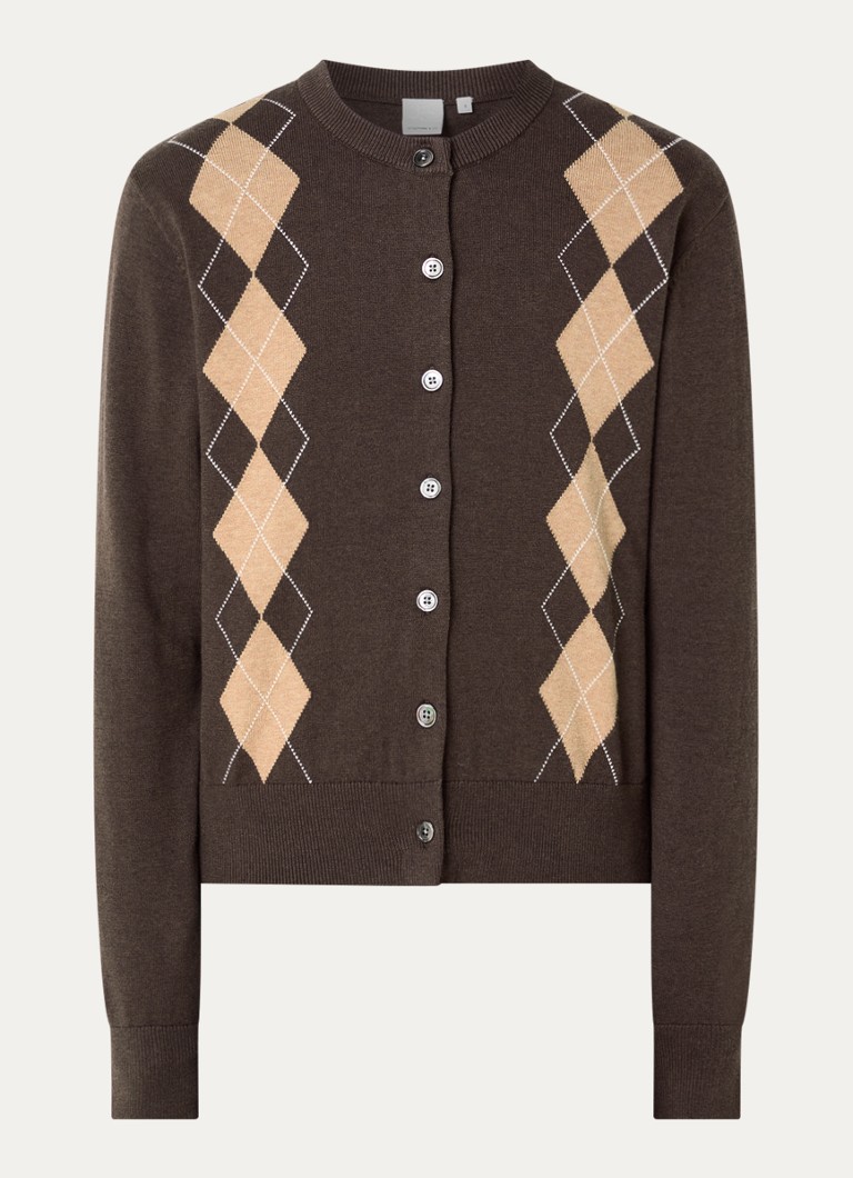 Josephine & Co Dames Chad fijngebreid vest met ruitdessin in de kleur Bruin