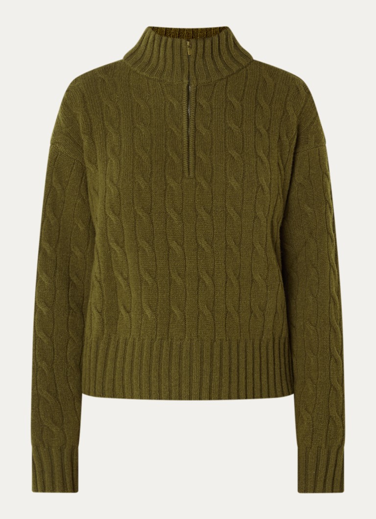 Josephine & Co Dames Claude kabelgebreide trui met halve rits en col in de kleur Mosgroen