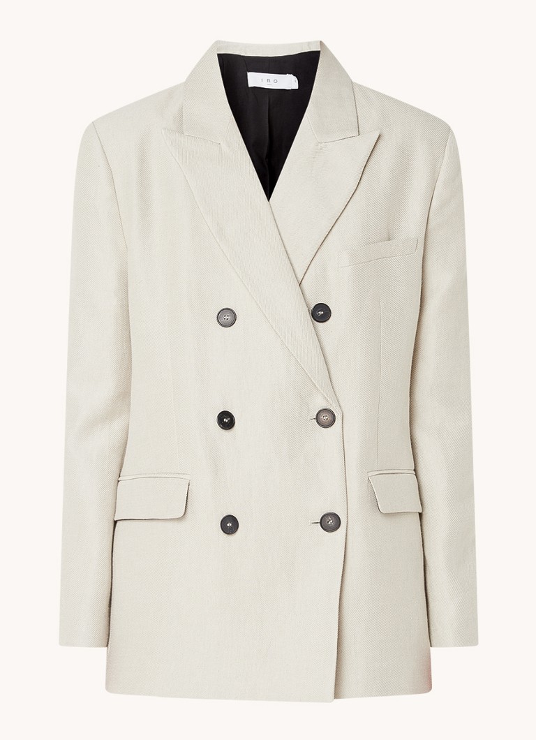 IRO Dames Clia double-breasted blazer in linnenblend met klepzakken in de kleur Donkerbeige