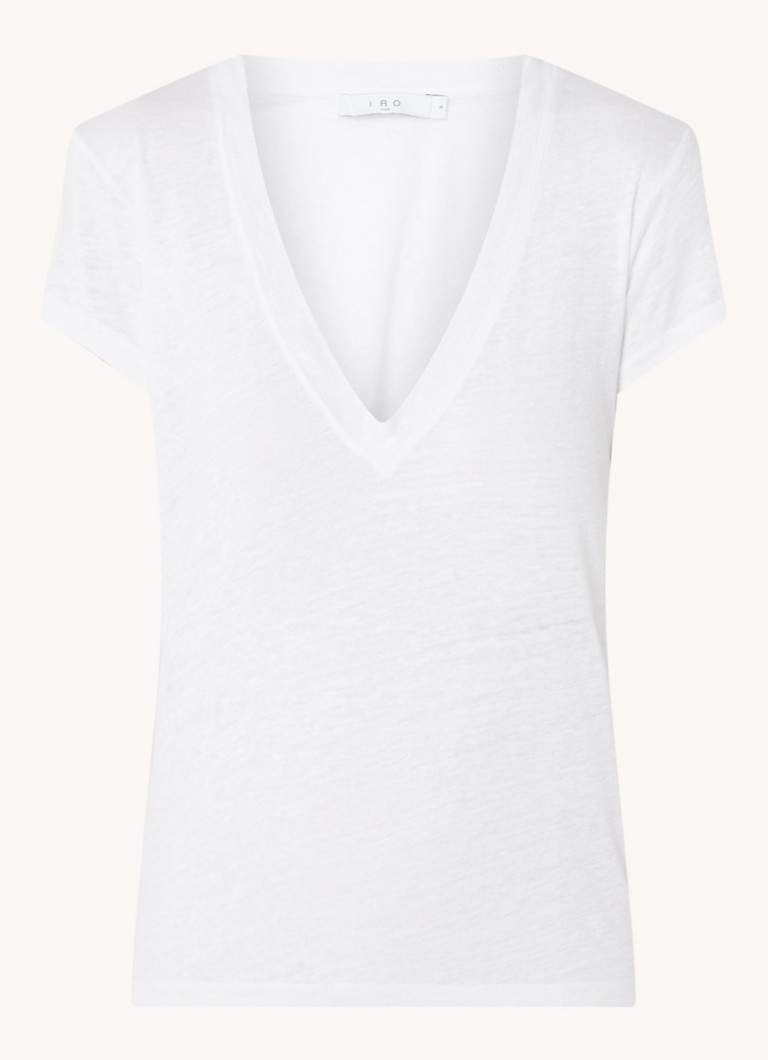 IRO Dames Rodeo T-shirt van linnen met V-hals in de kleur Wit