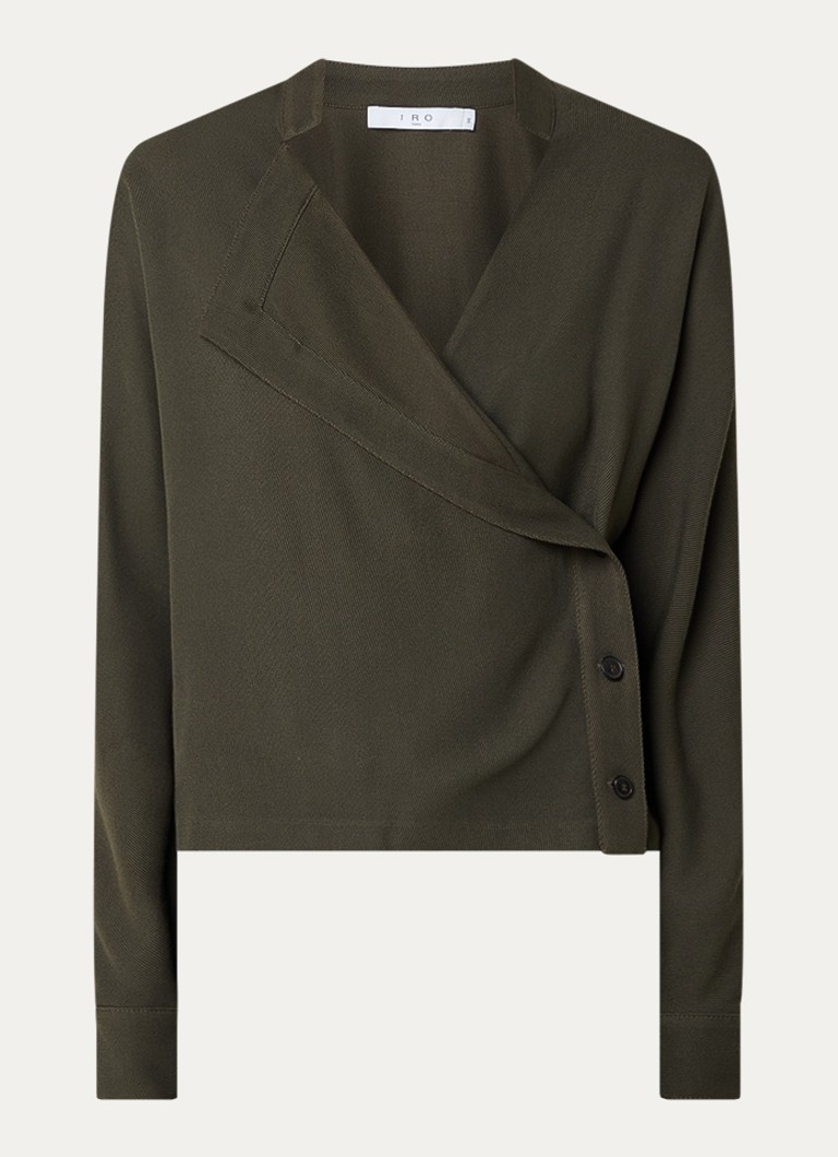 IRO Dames Paquita blouse in wolblend met asymmetrische hals in de kleur Legergroen