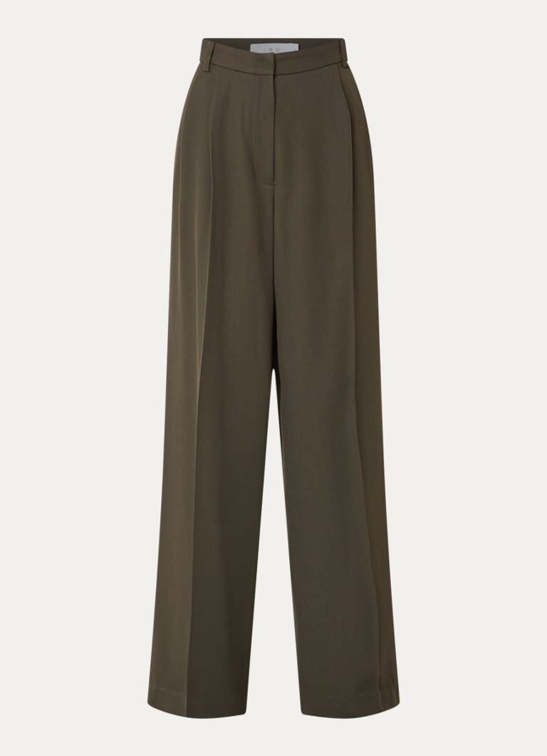 IRO Dames High waist wide fit pantalon met structuur in de kleur Legergroen