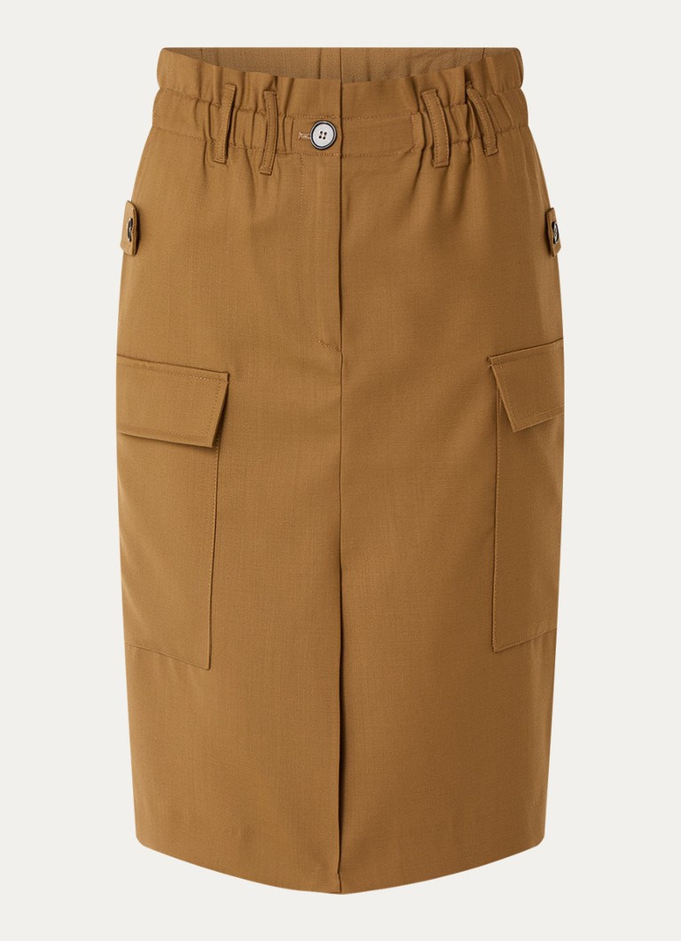 IRO Dames Carrie midi rok met klepzakken en split in de kleur Camel