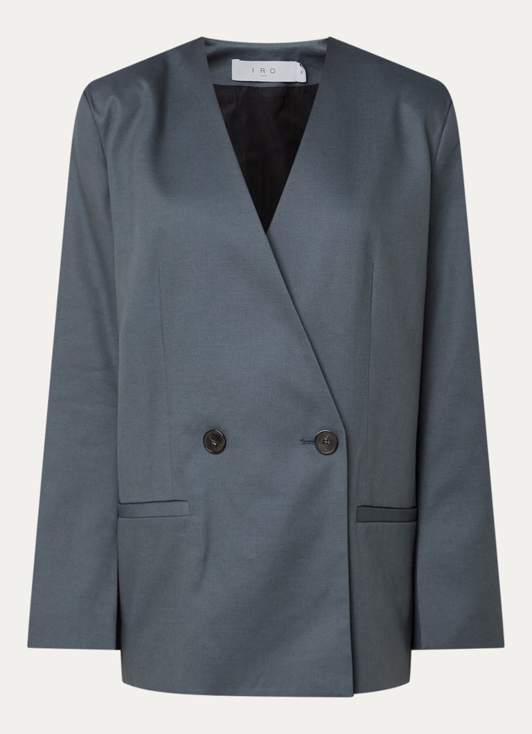 IRO Dames Sabrine double-breasted blazer in wolblend met asymmetrische zoom in de kleur Donkergrijs