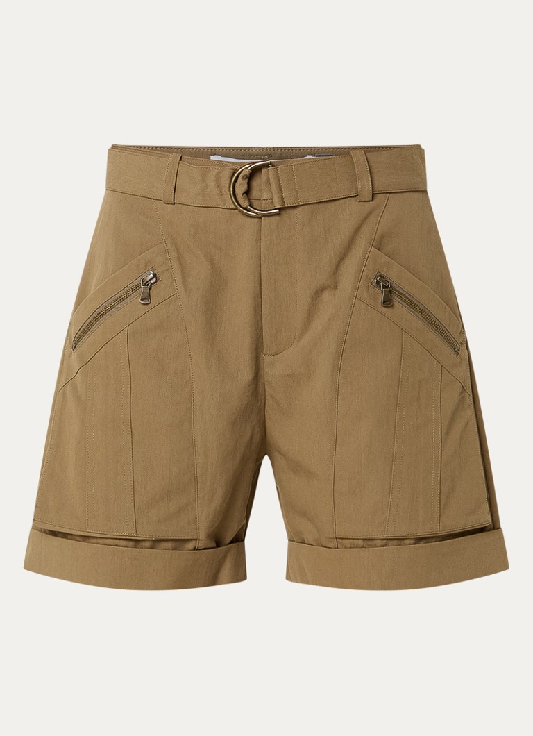 IRO Dames Hano high waist straight fit korte broek met steekzakken in de kleur Khaki