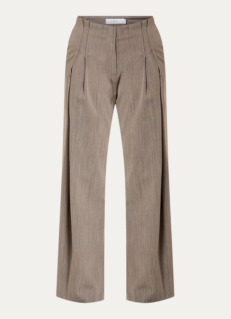 IRO Dames Sauge high waist wide fit pantalon in wolblend met steekzakken in de kleur Donkerbeige