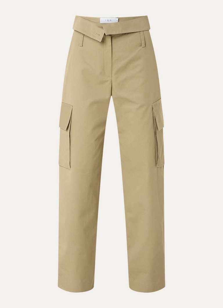 IRO Dames Indra high waist loose fit cargobroek met steekzakken in de kleur Olijfgroen