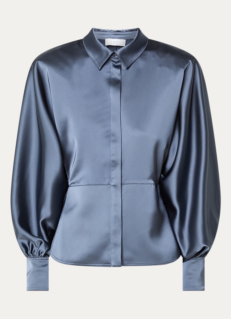 IRO Dames Tyoha blouse van satijn met schoudervulling en ballonmouwen in de kleur Staalblauw