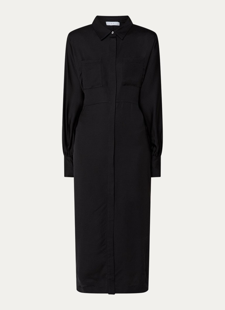 IRO Dames Ursana maxi blousejurk van satijn met ballonmouw in de kleur Zwart