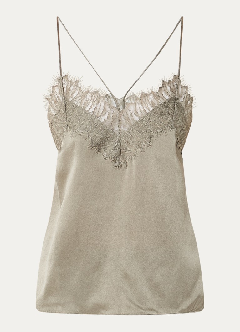 IRO Dames Newin top van zijde met details van kant in de kleur Olijfgroen