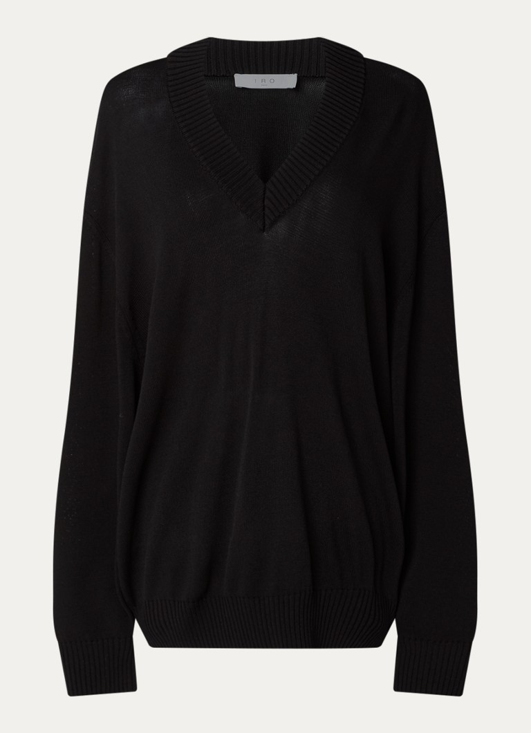 IRO Dames Brise oversized ribgebreide trui met V-hals in de kleur Zwart