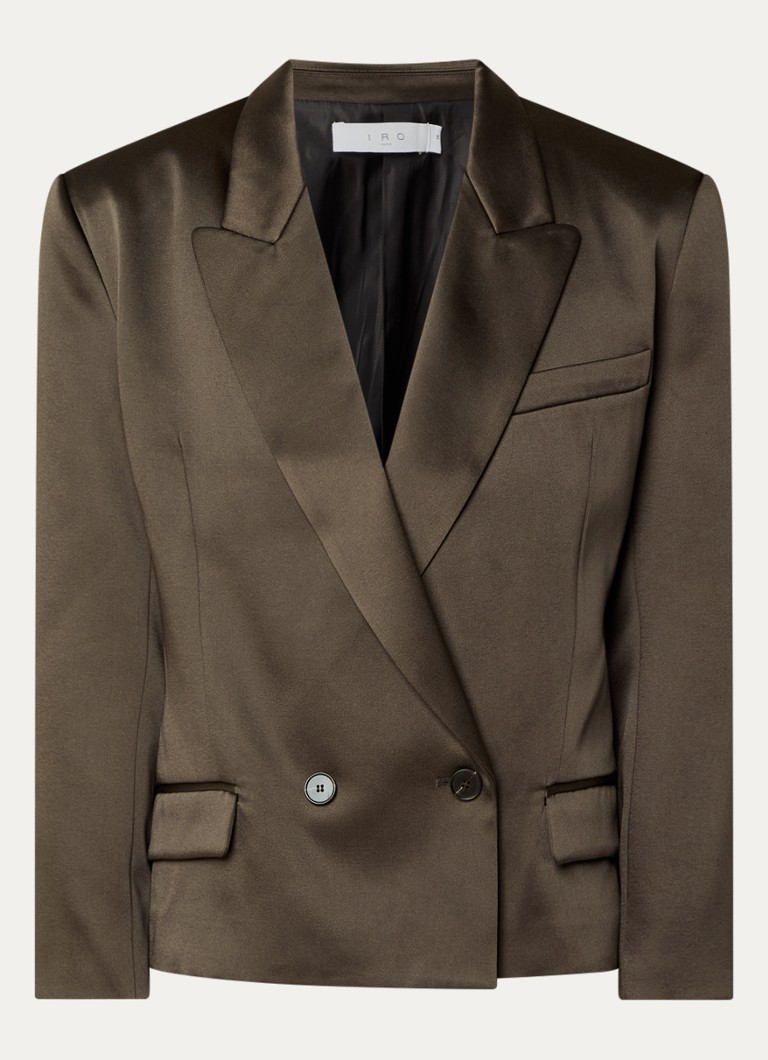 IRO Dames Again double-breasted blazer van satijn in de kleur Donkergroen