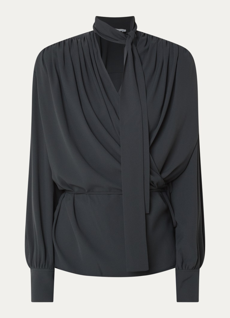 IRO Dames Bliss wikkeltop met schoudervulling en sjaalkraag in de kleur Zwart