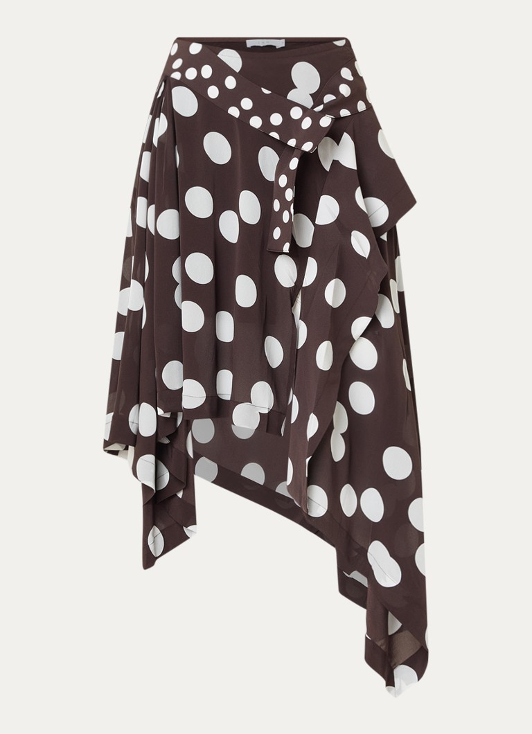 IRO Dames Duline midi rok met stippenprint en asymmetrische zoom in de kleur Zwart