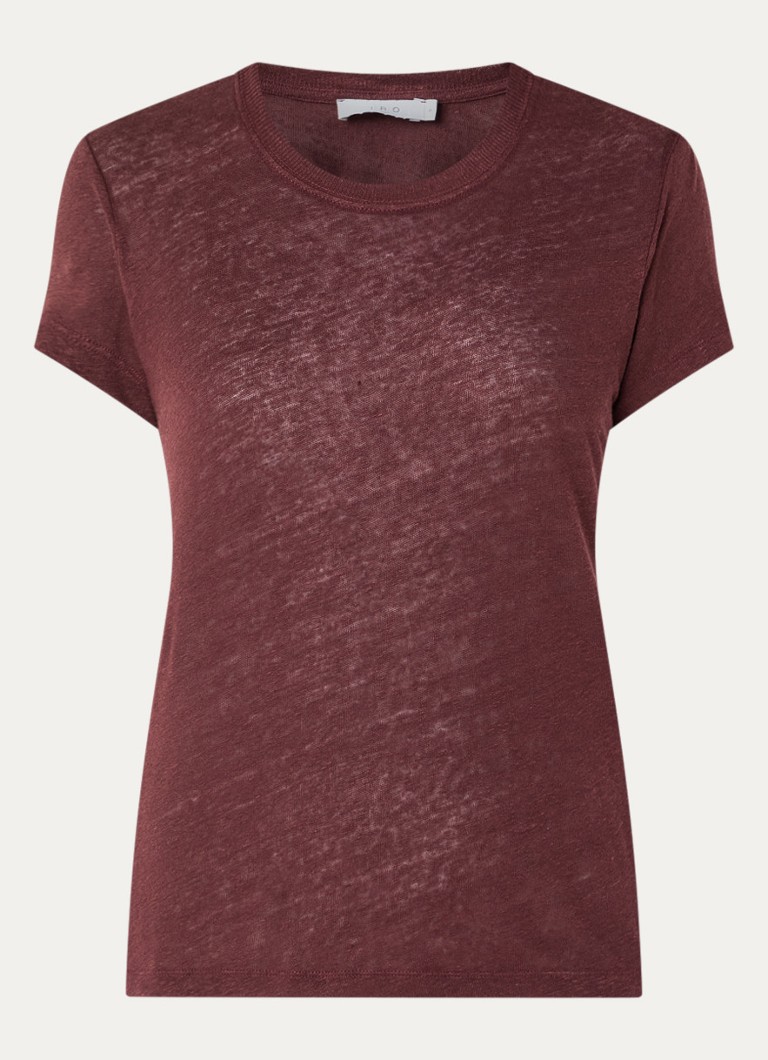 IRO Dames T-shirt van linnen met ronde hals in de kleur Kastanjebruin
