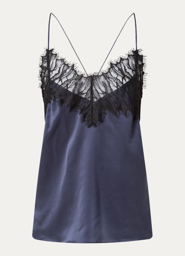 IRO Dames Newin spaghettitop van zijde met details van kant in de kleur Donkerblauw