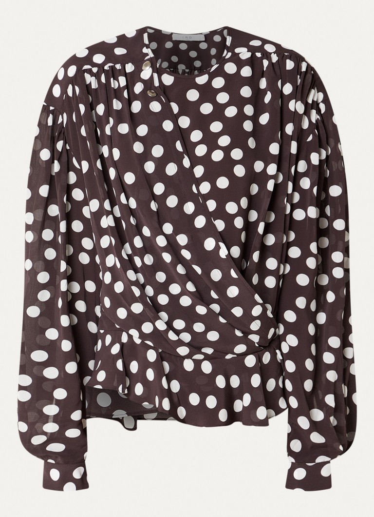 IRO Dames Dotta tuniek met stippenprint in de kleur Donkerbruin