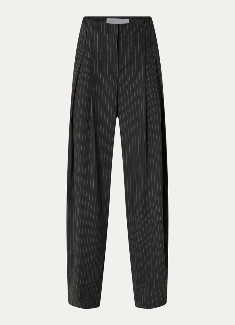 IRO Dames Kalie high waist tapered fit pantalon in wolblend met krijtstreep in de kleur Antraciet