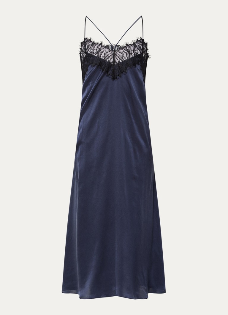 IRO Dames Bailar midi jurk van zijde met details van kant en spaghettibandjes in de kleur Donkerblauw