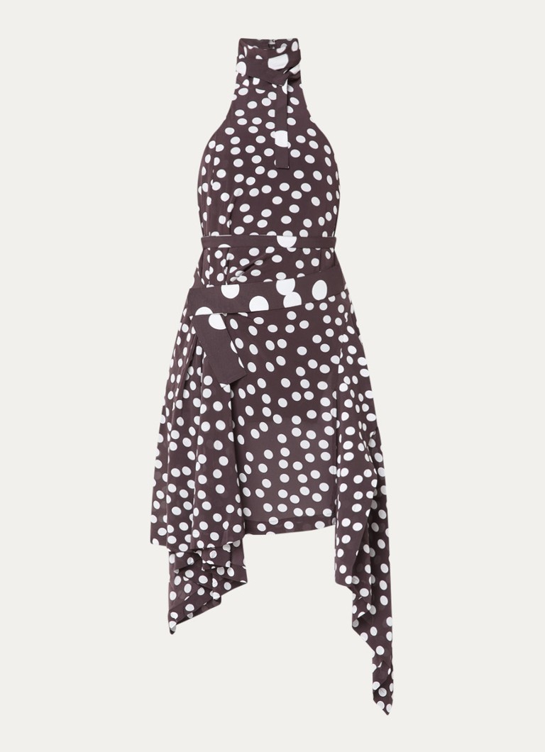 IRO Dames Delila midi jurk met stippenprint en asymmetrisch detail in de kleur Donkerbruin