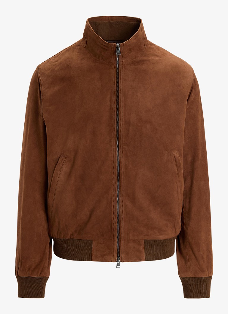 Ralph Lauren Heren Charleton jack van geitensuède met opstaande kraag in de kleur Pale Russet / Roestbruin